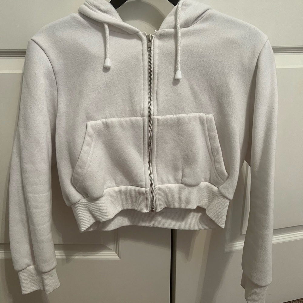 White Cropped Hoodie